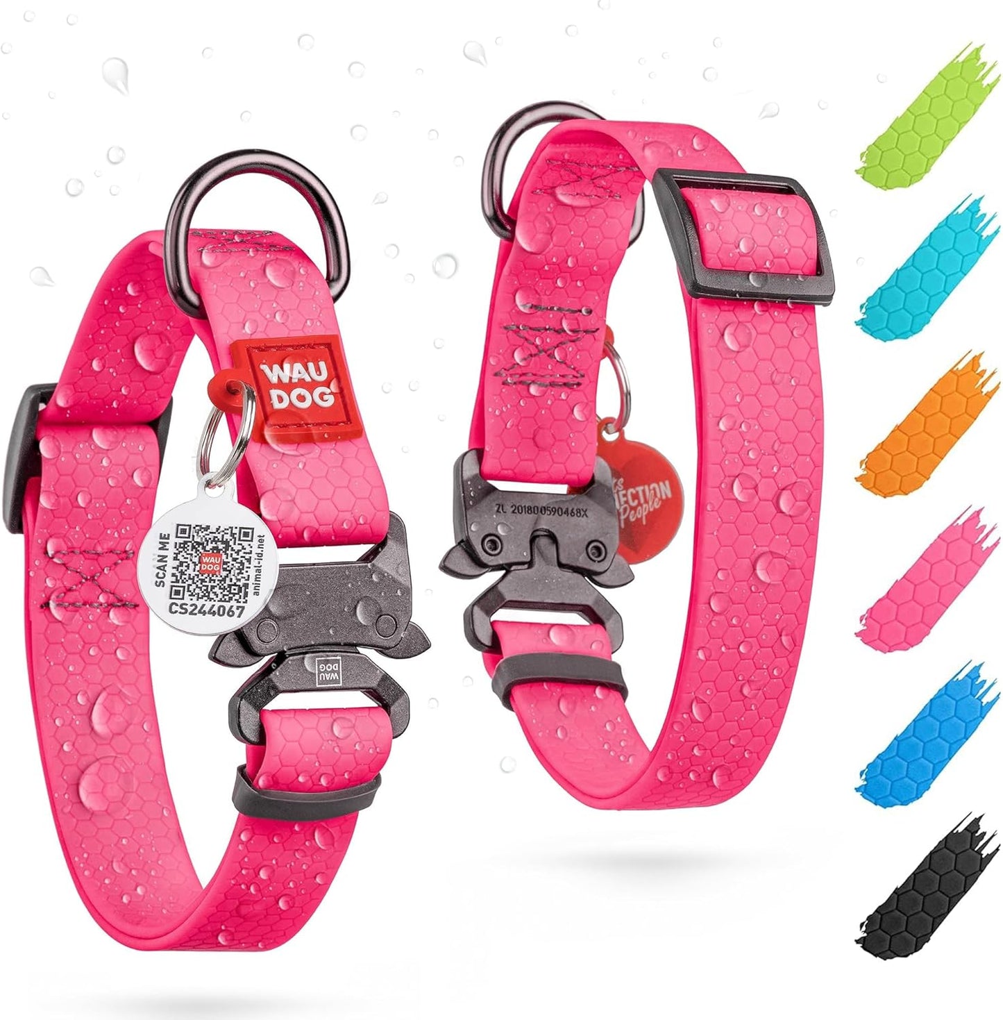 Waterproof Dog Collar - Adjustable Glow Dog Collar for Large Dogs, Small and Medium Dogs - Heavy Duty Dog Collars with Durable Metal Clasp and QR Dog Tag - Glow in The Dark Dog Collars