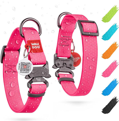 Waterproof Dog Collar - Adjustable Glow Dog Collar for Large Dogs, Small and Medium Dogs - Heavy Duty Dog Collars with Durable Metal Clasp and QR Dog Tag - Glow in The Dark Dog Collars