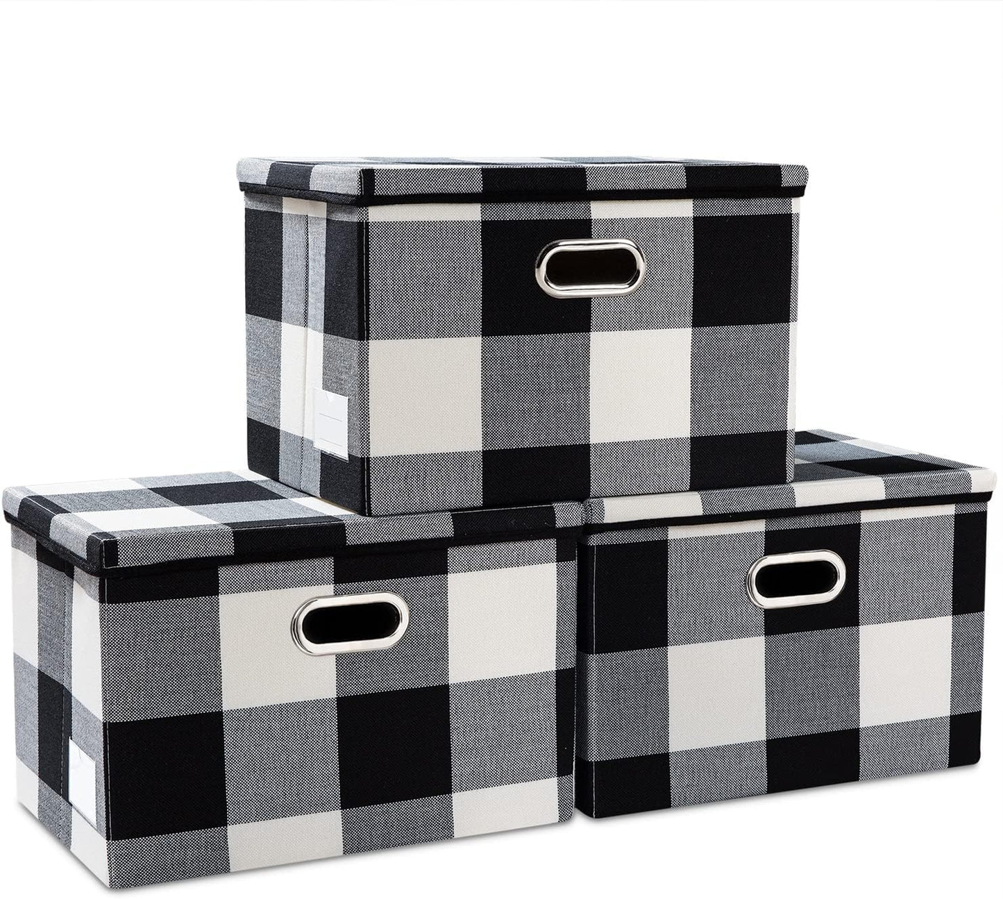 PRANDOM Large Foldable Storage Bin with Lid [1-Pack] Linen Fabric Decorative Storage Box Organizer Containers Basket Cube with Handles Divider for Bedroom Closet Office Living Room (17.7x11.8x11.8")