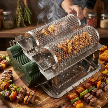 Electric Barbecue Grill Cage Compact Rotating Basket Grill Rust-Resistant for Tabletop