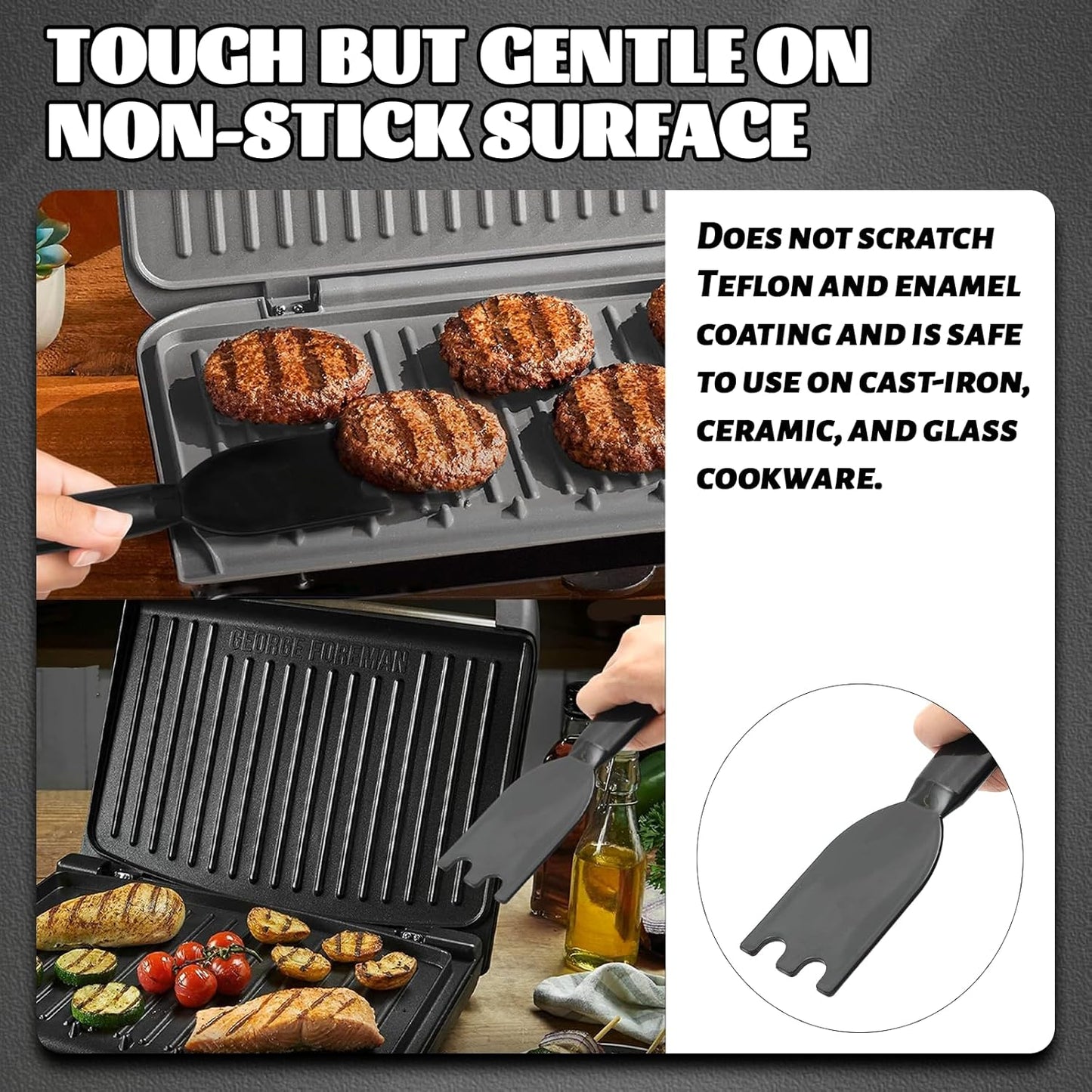 TonGass Grill Scraper for George Foreman Indoor Grills & Most Other Indoor Grills with Grooves, Heat-Resistant Grill Spatula