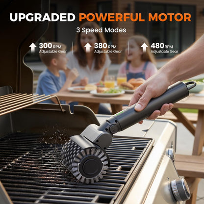 Leebein Electric Grill Brush for Outdoor, 2026 New BBQ Grill Cleaner with 3 Heads, 3-Speed & Angle Adjust Cordless Rotary Grill Brush, 150 Mins Runtime Grill Cleaning Brush for Barbecue Grates