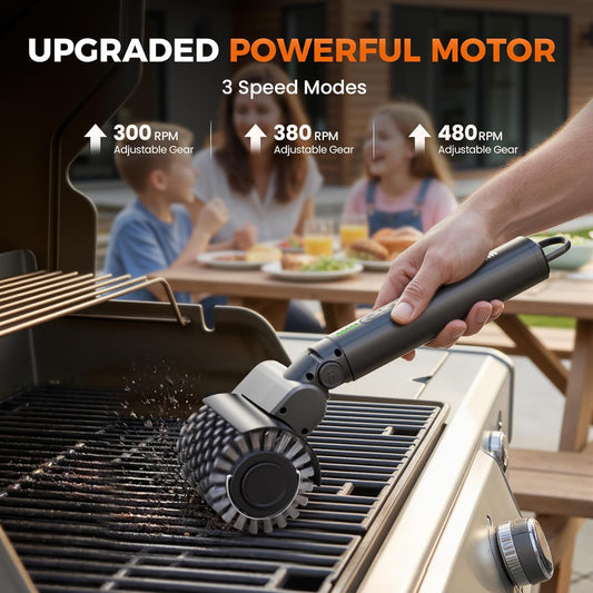 Leebein Electric Grill Brush for Outdoor, 2026 New BBQ Grill Cleaner with 3 Heads, 3-Speed & Angle Adjust Cordless Rotary Grill Brush, 150 Mins Runtime Grill Cleaning Brush for Barbecue Grates