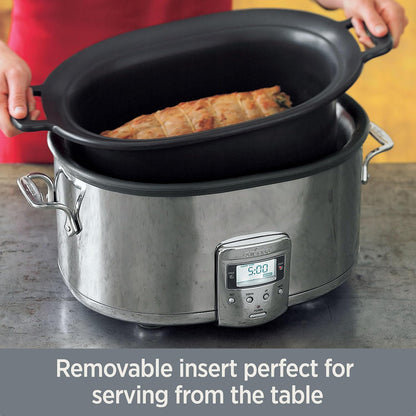 All-Clad Stainless Steel Electric Slow Cooker 7-Quart, Programmable LCD Timer, Aluminum Insert, Slow Cookers, Small Kitchen Appliances, Silver