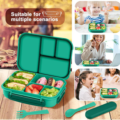 Amathley Lunch Box Kids,Bento Box Adult Lunch Box,Leakproof Lunch Containers for Adults/Kids/Toddler,1200ML-4 Compartments bento Lunch box with Utensil,Microwave & Dishwasher Safe(Dark Gray)
