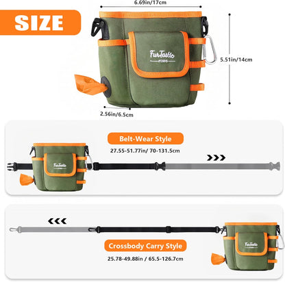 FurtasticFinds Dog Treat Pouch with Quick-Release Magnetic Closure, 3-Way Wear Treat Bags, 900D Waterproof Fabric, 4 Storage Spaces, Treat Pouch for Pet Training Walking (Green)