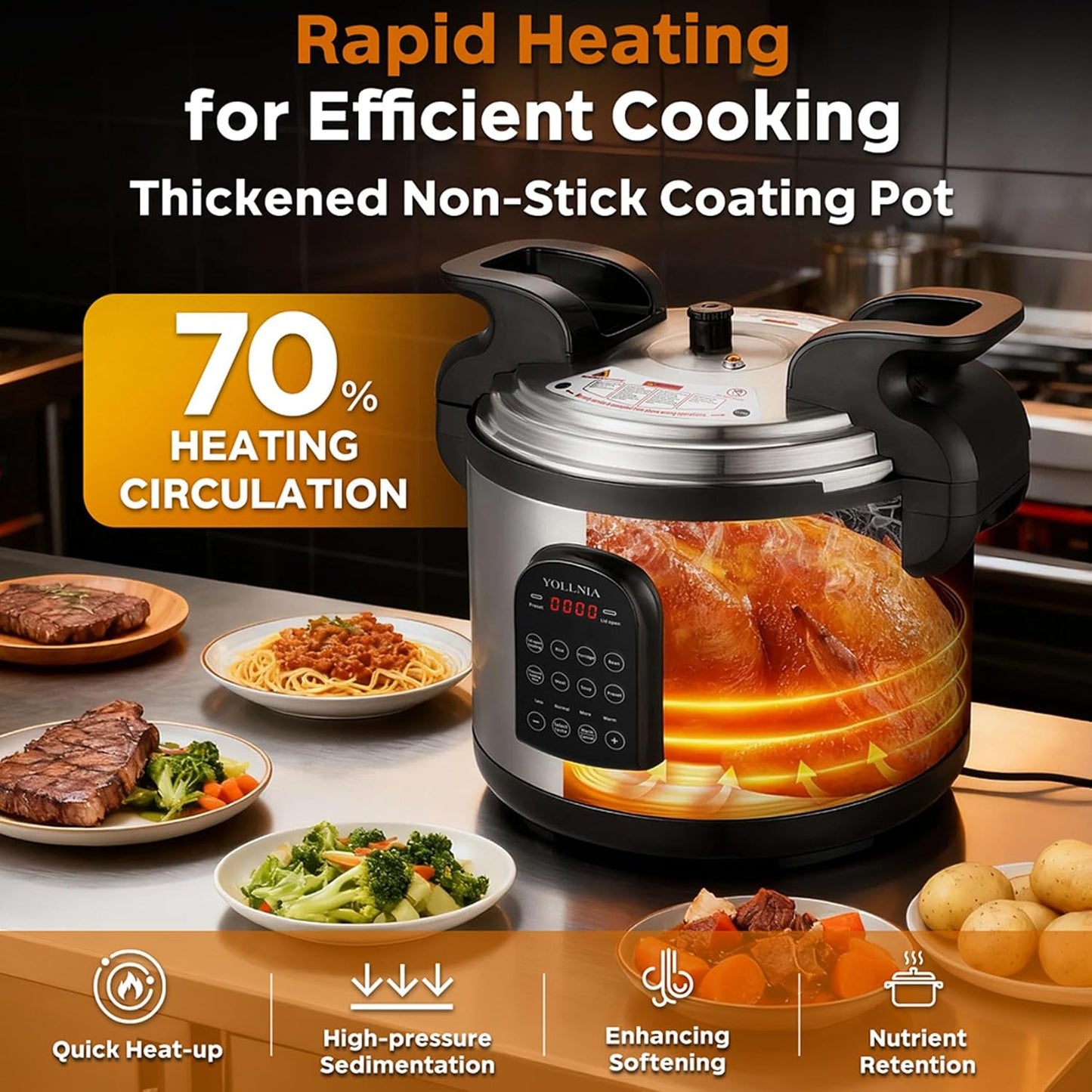 17.8QT Commercial Electric Pressure Cooker stainless steel Pressure Cooker | 24-hour Presetting |12 in 1 slow cooker with temperature control | LED Multifunction Steamer, Food Warmer with nonstick pot