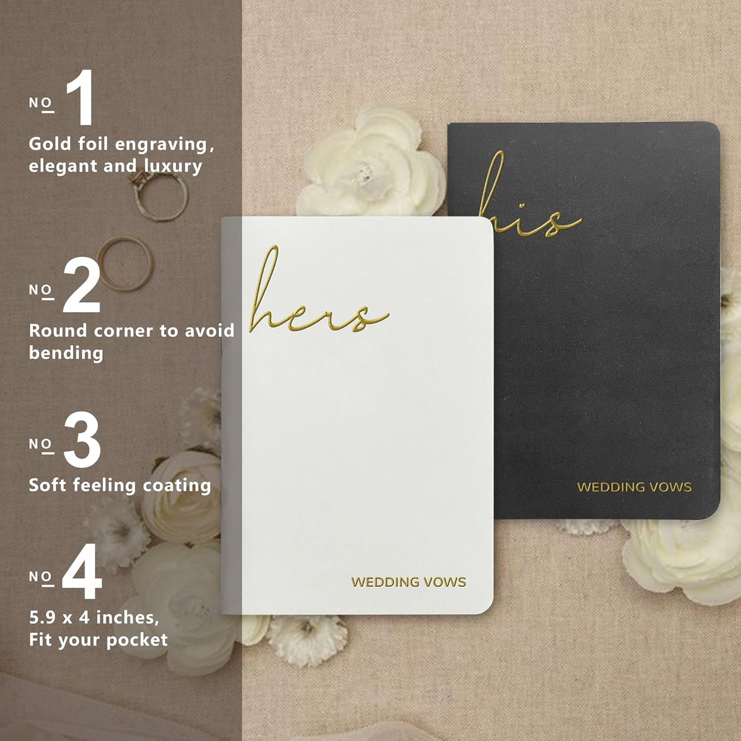 WeddingGiftsWedding Vow Books His and Hers Soft Touch Gold Foil Engraving Vow Books Wedding Essentials Wedding Accessories(TR-HH-Black)