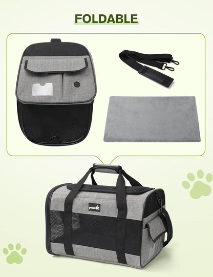 Pecute Cat Carrier Dog Carrier up to 15lbs，Pet Carrier for Cats and Puppies with Foldable Bowl, Soft-Sided Bag with Breathable Mesh, Suitable for Long and Short Trips Travel Camping Outdoor