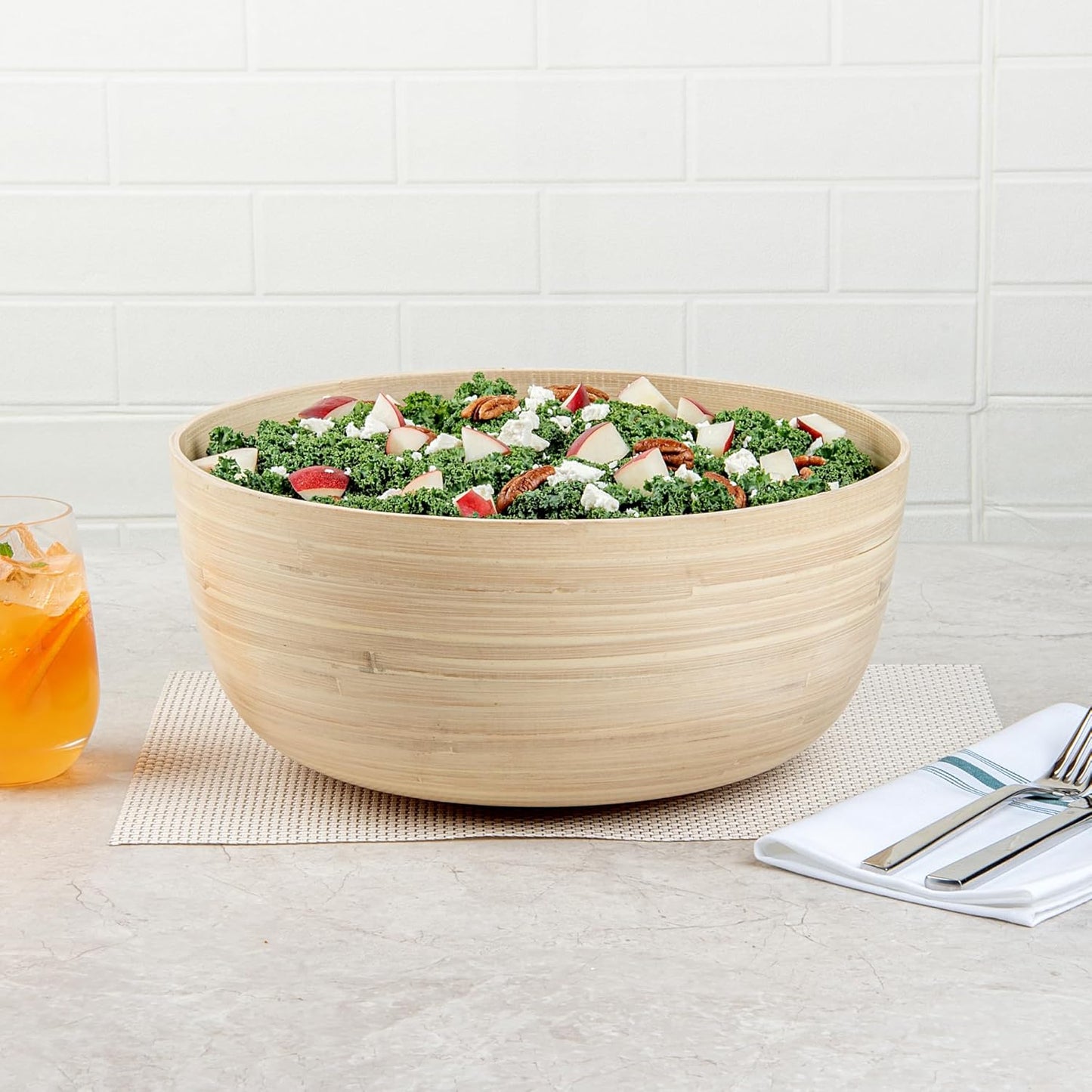 Restaurantware-Bambuddha 51 Ounce Extra Large Salad Bowl, 1 Heavy-Duty Round Salad Bowl - Sustainable, Reusable, Blue Bamboo Serving Dish, for Serving Salads, Fruits, and Appetizers