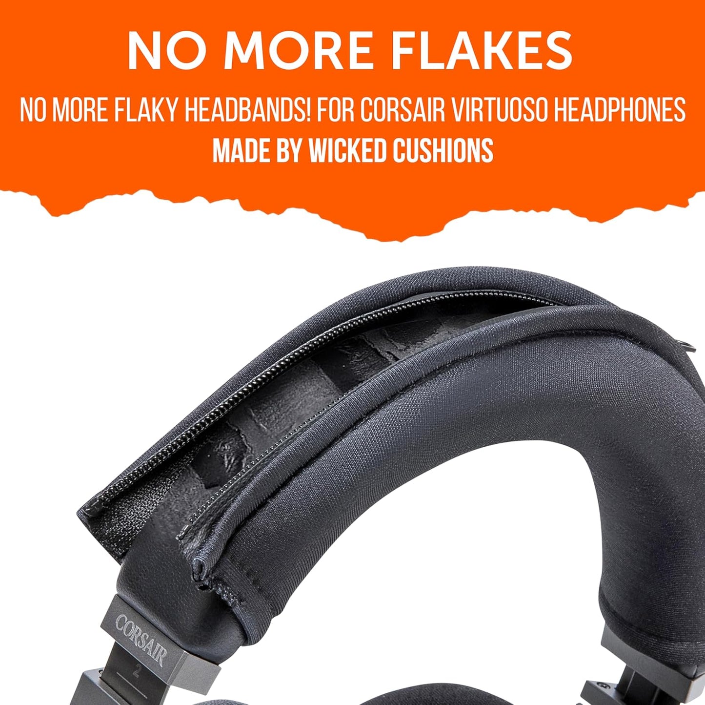 WC BandZ Virtuoso - Protective Headband Cover for Corsair Virtuoso Gaming Headsets - Machine Washable, No More Flaking Leather - Compatible with Virtuoso Wireless, XT, and SE | 90's Black