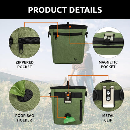 VANNMESTER Dog Training Treat Pouch,Hands-Free Dog Treat Bag,Puppy Treat Pouch,Dog Training Bag with Adjustable Belt, Metal Clip-Green
