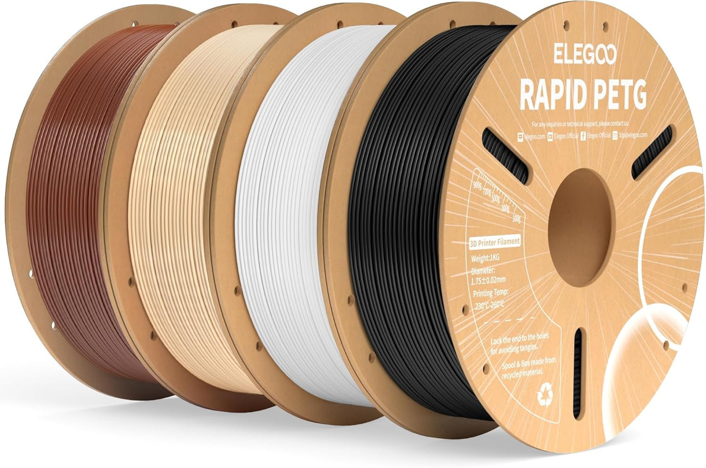 ELEGOO Rapid PETG Filament 1.75mm Black 1KG, 3D Printer Filament Max 600 mm/s High Speed Printing, Dimensional Accuracy +/- 0.02 mm Fit Most FDM Printer 1kg Cardboard Spool