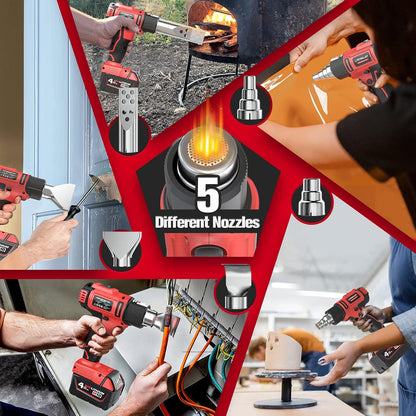 LIVOWALNY Cordless Heat Gun Compatible with Milwaukee 18V Battery (Tool Only) 18V 350W Hot Air Gun I: 300℃（572°F), II: 550℃（1022°F) Dual Temperature Control Battery Powered Heat Gun Kit