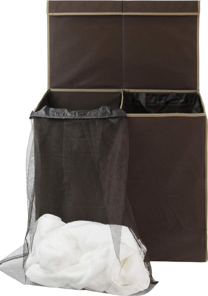 SimpleHouseware Double Laundry Hamper with Lid and Removable Laundry Bags, Beige