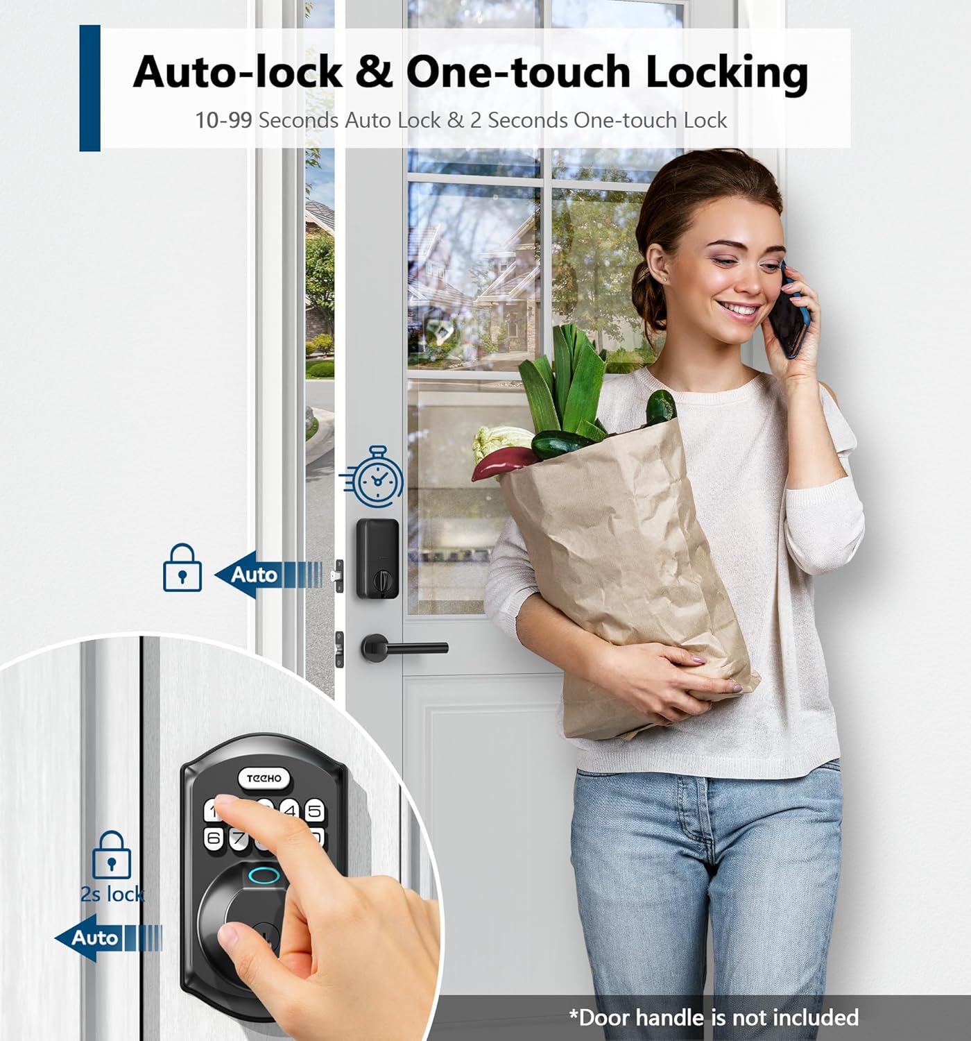TEEHO TE002 Fingerprint Door Lock, Smart Keyless Entry Electronic Keypad Deadbolt for Front Door - Auto Lock - Easy Installation - Matte Black