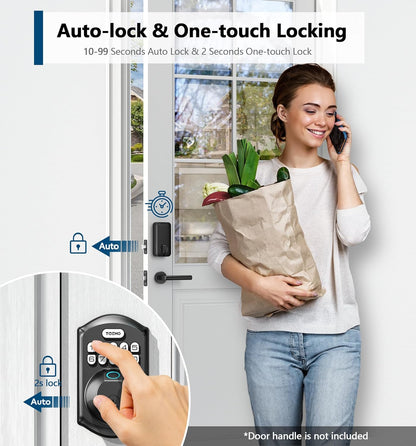 TEEHO TE002 Fingerprint Door Lock, Smart Keyless Entry Electronic Keypad Deadbolt for Front Door - Auto Lock - Easy Installation - Matte Black