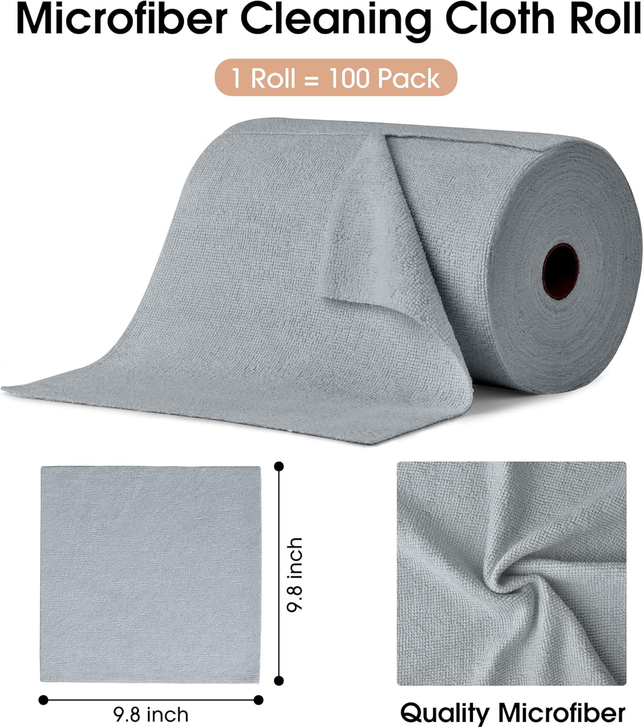 Microfiber Cleaning Cloth Roll with 100 Tear-Away Towels, Reusable Lint-Free Ultra Absorbent Cleaning Rags for Kitchen, Home, Car, Garage, and Workshop - PuriLite