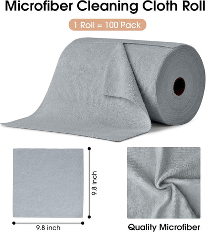 Microfiber Cleaning Cloth Roll with 100 Tear-Away Towels, Reusable Lint-Free Ultra Absorbent Cleaning Rags for Kitchen, Home, Car, Garage, and Workshop - PuriLite