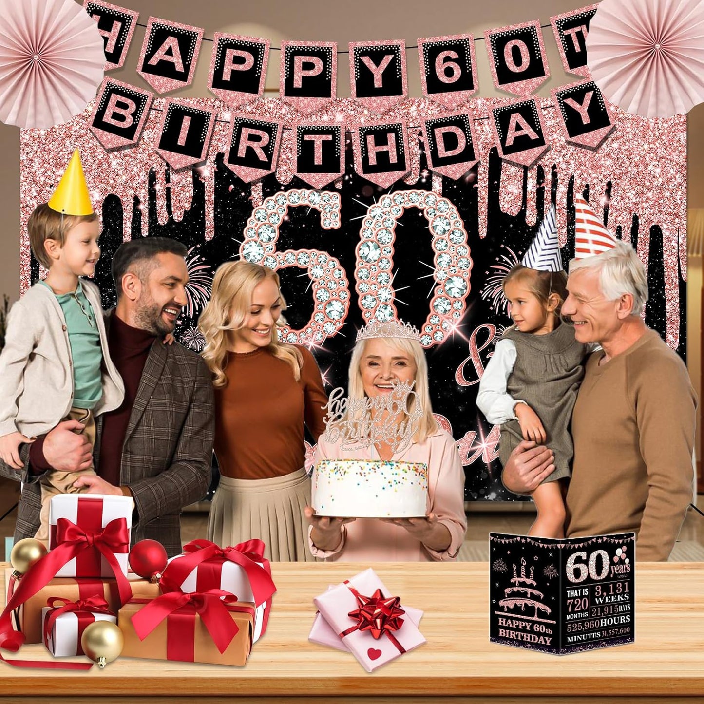 40th Birthday Decorations for Women,32pcs 40th Birthday Party Decorations,Including Backdrop, Crown,Sash,banner, Hanging Swirl,Cake Topper,balloons,Paper Fans,Anniversary Card and paper fans