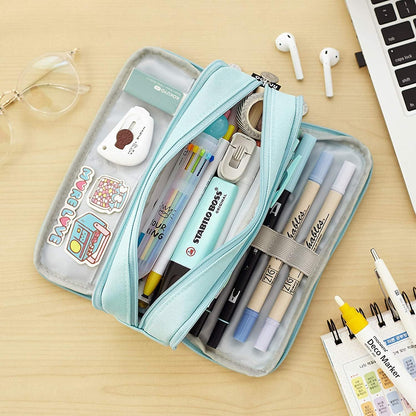Big Capacity Pencil Case, OLIYuMi 3 Compartment Pencil Pouch Pencil Bag Storage Box Stationery Organizer Makeup Bag with Zipper Closure for Student Office College Boys and Girls (Pink)