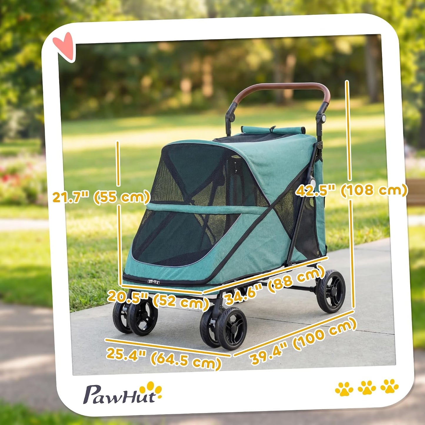 PawHut Dog Stroller for Large Dogs Up to 66 lbs Easy Fold Cart Turquoise | 4-Wheel Shock Absorption, One-Foot Brake, All Terrain Wagon Cart, Air Mesh