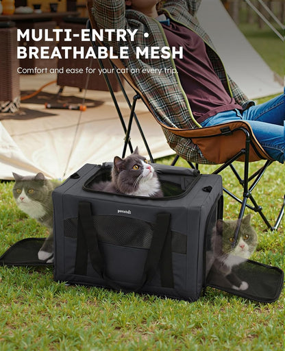 Pecute Cat Carrier Dog Carrier with Stable Structure, Breathable Mesh Fabric Pet Carrier for for Small Cats Dogs Puppies up to 5KG,Soft-Sided Dog Carrier Suitable for Both Long and Short Trips,Gray