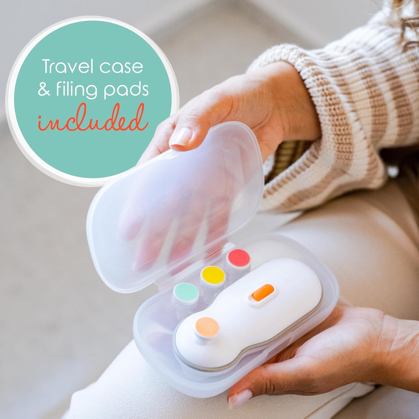 Cherish Baby Care Award-Winning Electric Nail File Baby (0-12 Months) - WIth Automatic Safety Stop, Storage Case and 4 Filing Pads, Baby Grooming Kit Newborn, Newborn Essentials & Baby Must Haves