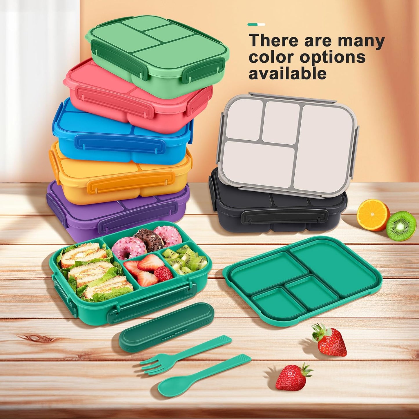 Amathley Lunch Box Kids,Bento Box Adult Lunch Box,Leakproof Lunch Containers for Adults/Kids/Toddler,1200ML-4 Compartments bento Lunch box with Utensil,Microwave & Dishwasher Safe(Dark Gray)