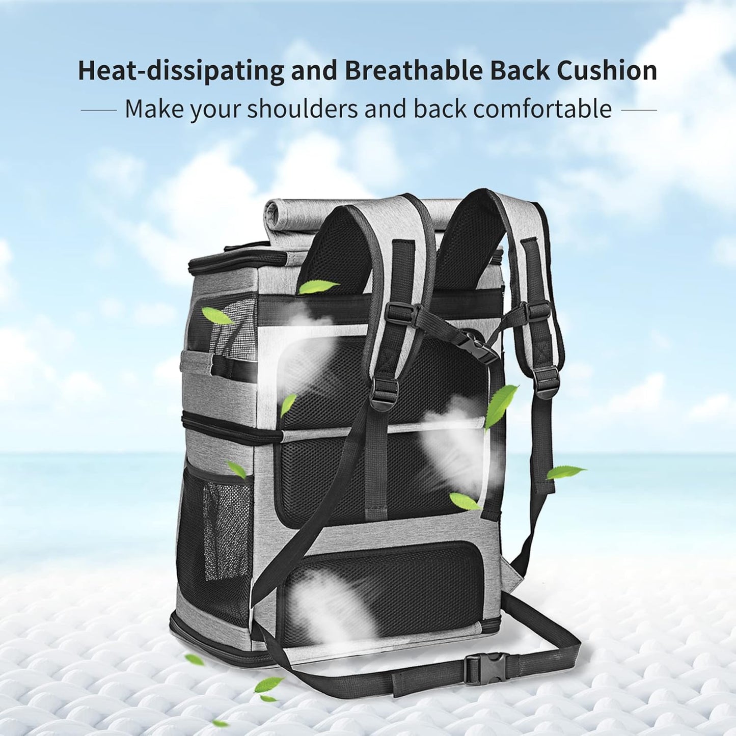 Pet Backpack Carrier Double-Compartment, Portable Pet Cat Carrier Travel for 2 Small Cats or Dogs, Breathable Large Size Cat Carrier Backpack, Perfect for Travel/Hiking/Camping/Walking Outdoor, Grey