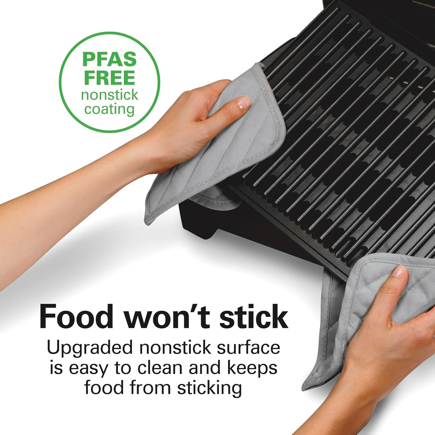 Hamilton Beach Electric Indoor Searing Grill Removable Easy-To-Clean Nonstick Plate, 6-Serving, Extra-Large Drip Tray, Stainless Steel (25360)