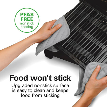 Hamilton Beach Electric Indoor Searing Grill Removable Easy-To-Clean Nonstick Plate, 6-Serving, Extra-Large Drip Tray, Stainless Steel (25360)