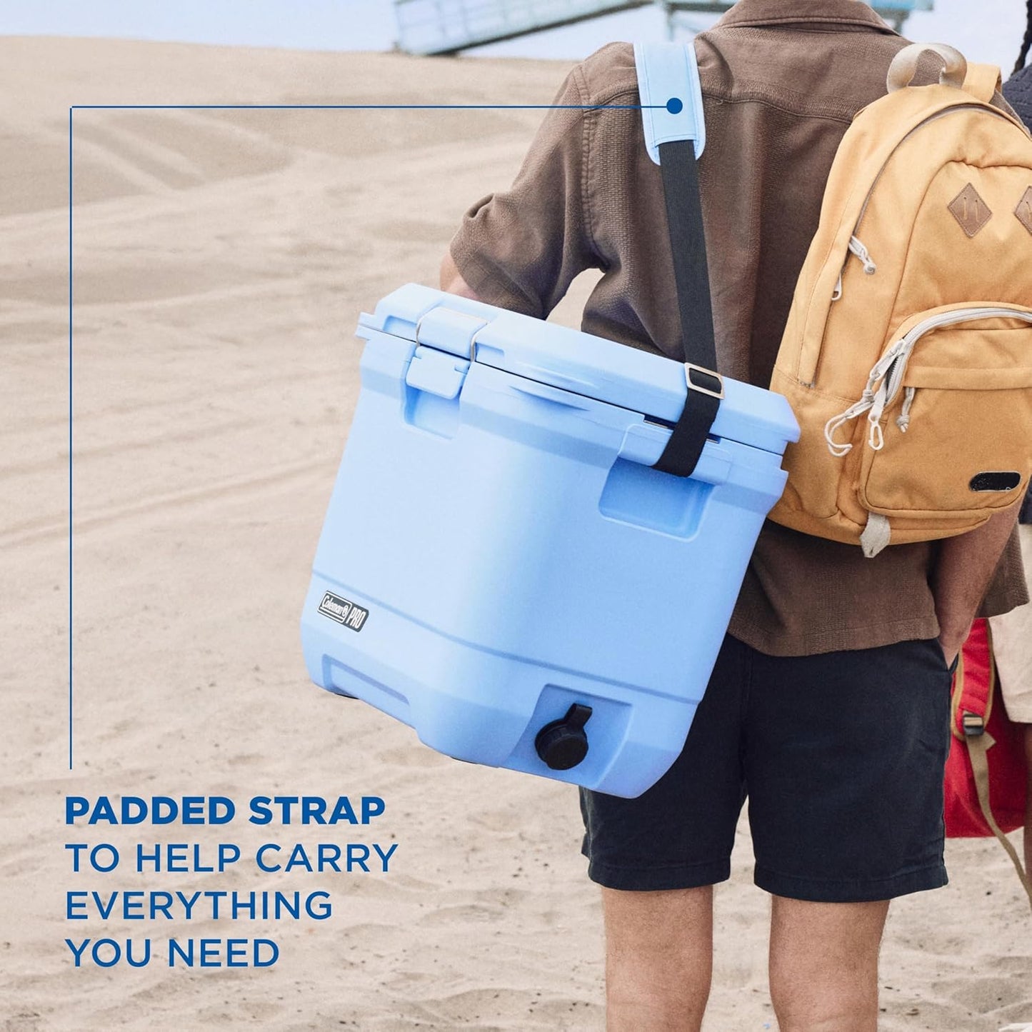 Coleman Pro Heavy-Duty Ultra-Light Premium Hard Cooler, 92/74/36-Can Capacity, Extra-Thick Insulation Keeps Ice up to 5/4/3 Days, 55-Quart Wheeled Cooler or 45/25 qt (No Wheels), Blue Sky