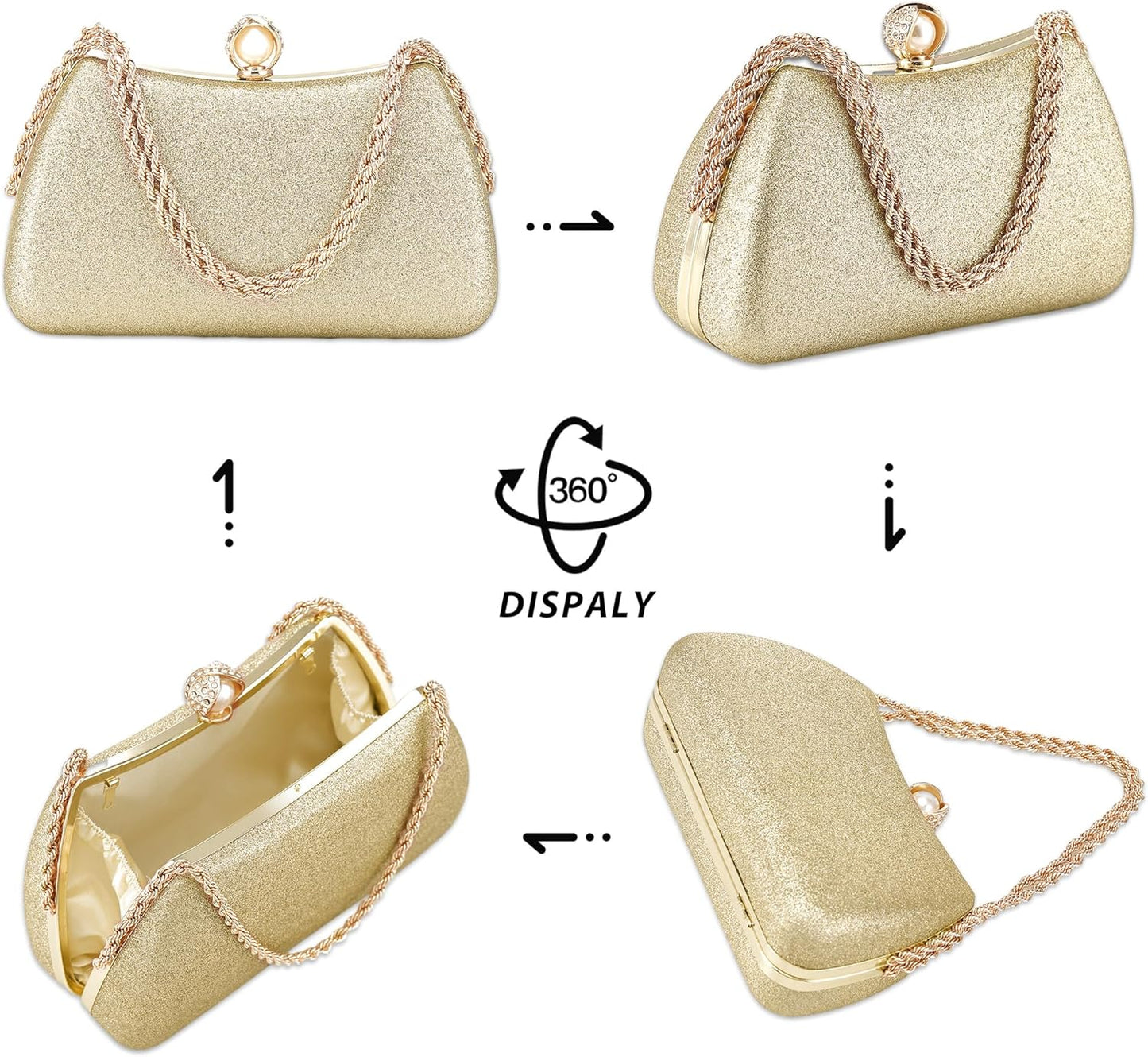 Buric Evening Clutch Bag for Women Glitter Shiny Dress Purse Wedding Bride Handbags Evening Clutches for Cocktail Party