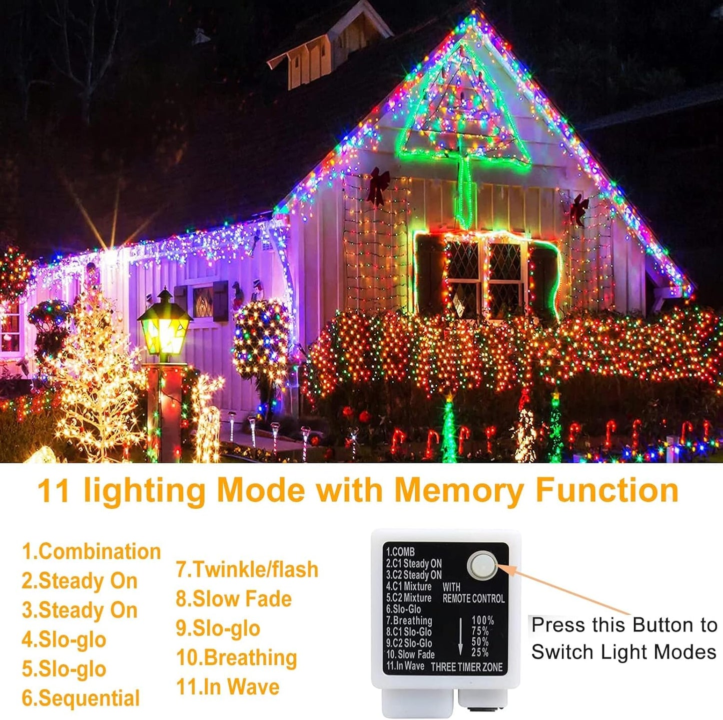 Haili Halloween Lights Outdoor, 105 FT 300 LED Halloween String Lights with Memory Function, Plug in 8 Mode String Lights for Halloween,Christmas,Party, Patio, House Decoration (Purple Orange)