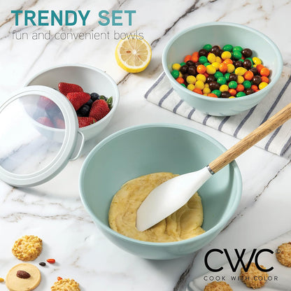 COOK WITH COLOR Mixing Bowls with TPR Lids - 12 Piece Plastic Nesting Bowls Set Includes 6 Prep Bowls and 6 Lids, Microwave Safe Mixing Bowl Set (Mint)