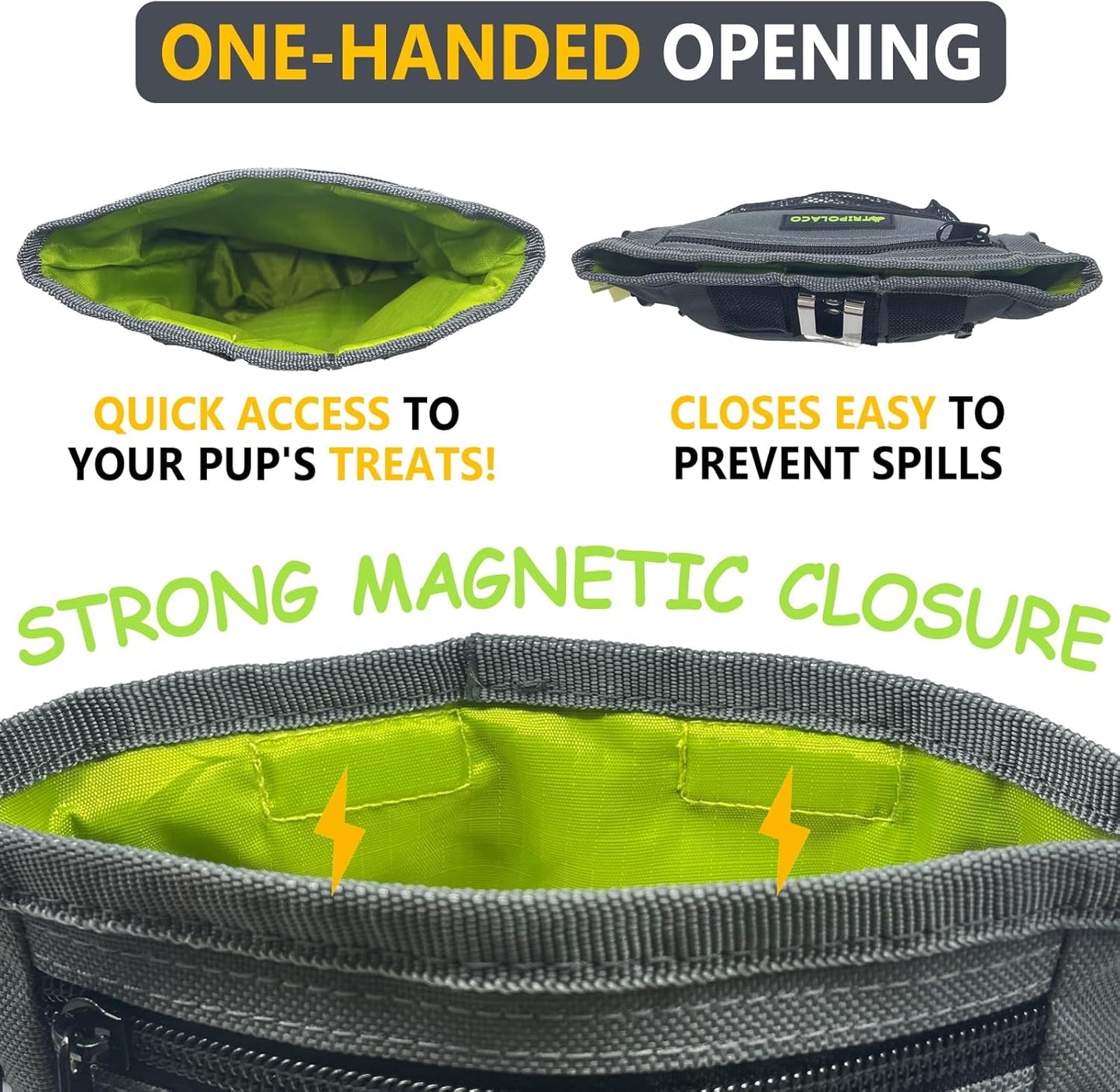 TRIPOLACO Magnetic Dog Treat Pouch - Quick-Access Treat Pouches for Pet Training with Multiple Pockets, Poop Bag Dispenser & Phone Holder, 3 Wear Styles, Ideal Dog Treat Bag for Training & Walks