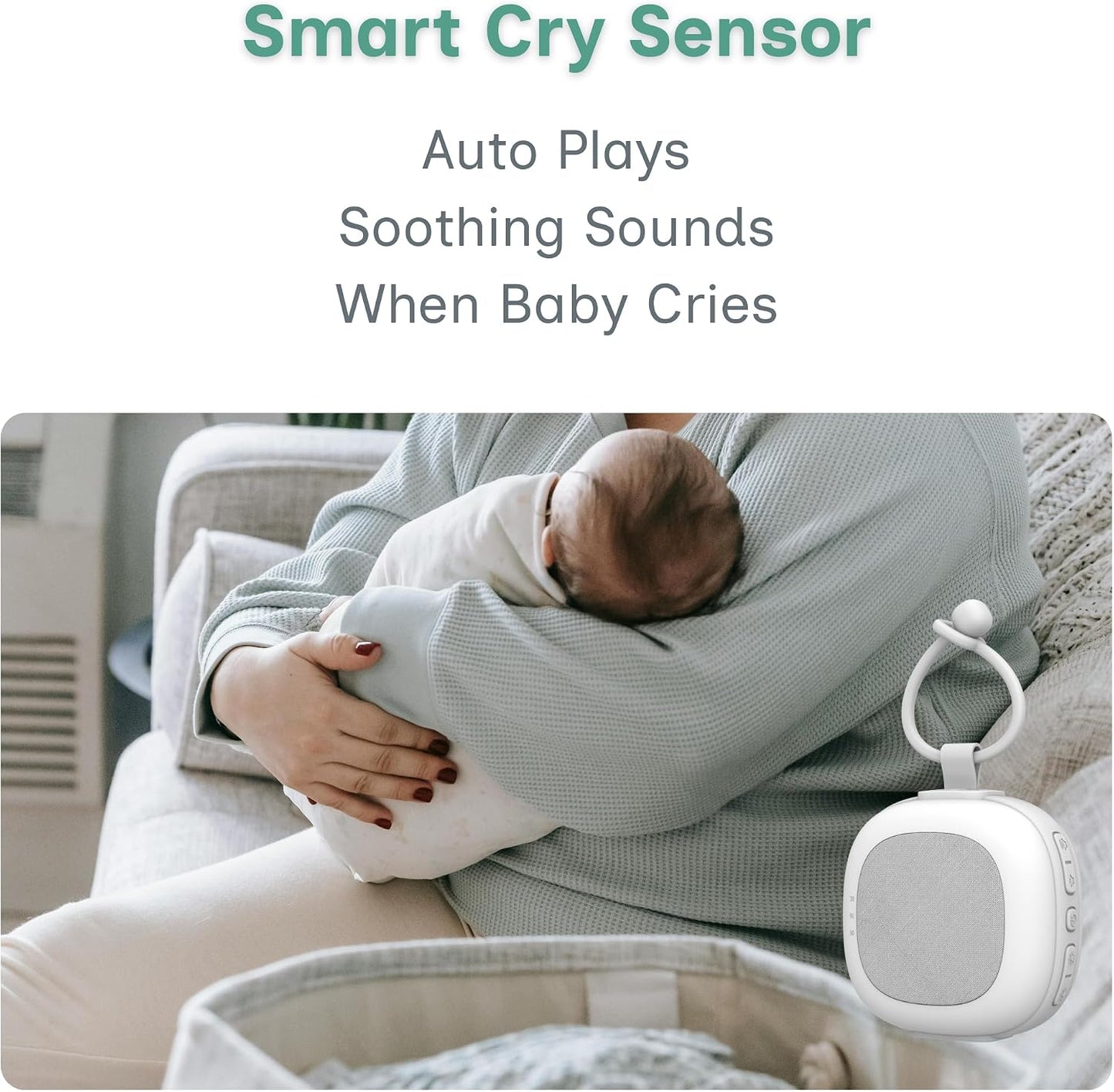 Dream Nest Baby White Noise Machine with Cry Sensor & Night Light – 32 Soothing Sounds, Portable USB‑C Rechargeable Sound Machine for Newborns, Infants & Toddlers