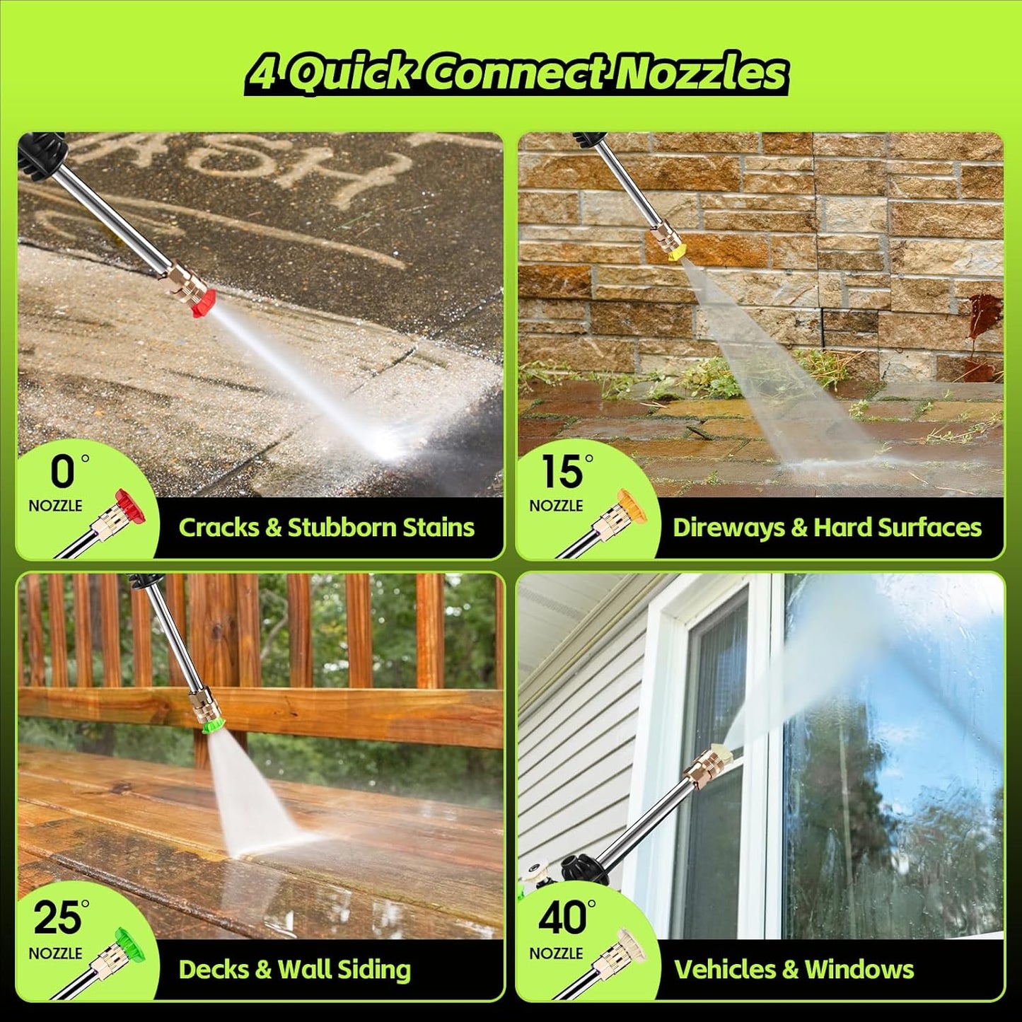 GREENER Electric Pressure Washer, 2500PSI, 4 Quick Nozzles, 2.4GPM, 23FT Outlet Hose, 9FT Power Cord, Power Washer Electric Powered with Soap Cannon for Car, Fence, Driveway, Patio Cleaning-Green