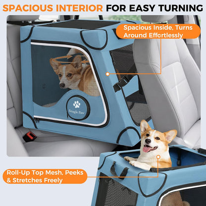 Snagle Paw Portable Dog Crate for Car Travel,Metal Frame Pet Crate,Pet Carrier for Car Back Seat Secures with Headrest Strap and Seatbelt,M