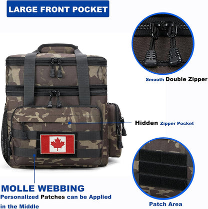 Tactical Lunch Bag for Men, Large Leakproof Insulated Lunch Box, Lunch Cooler Bag with Shoulder Strap, Lunch Pail for Adults Work Outdoor Picnic Trips, Black Camo
