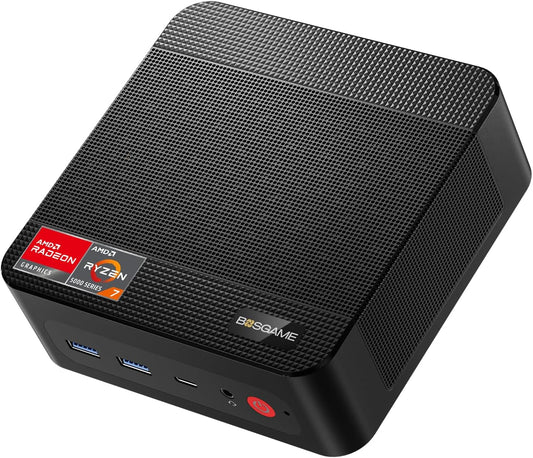 BOSGAME P4 Gaming Mini PC Ryzen 7 5700U 32GB RAM 1TB NVMe M.2 2280 SSD, 11-Pro OS Mini Computers, Micro PC 4K 60Hz Triple Display, HDMI+DP+Type-C, WiFi 6E, BT5.2, PD3.0, Dual 2.5GbE LAN