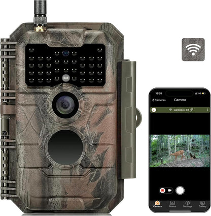 GardePro E6 Trail Camera, WiFi Blueooth, 48MP 1296p, Game Cameras with No Glow Night Vision, External Antenna, Motion Activated, Waterpoof