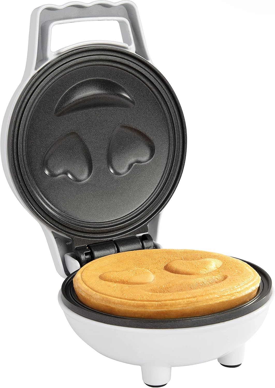 Heart Eyes Emoji Mini Waffle Maker- Make Breakfast Special w Cute Personal-Sized 4" Smiley Face Pancakes- Electric NonStick Baker Iron