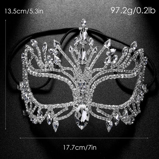 XSBODY Bling Rhinestone Masquerade Mask For Women Ball Costume Crystal Face Mask Carnival Jewelry - PuriLite