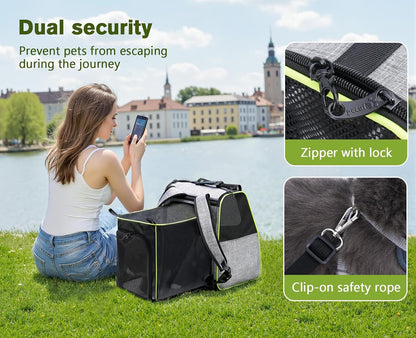 Pecute Expandable Cat Backpack Carrier, Small Dog Backpack Carrier, Pet Backpack Carriers for Cats Dogs Puppy Kitten, Cat Carriers Bag Carrying for Travel Hiking Bike Riding Walking Outdoor,Grey