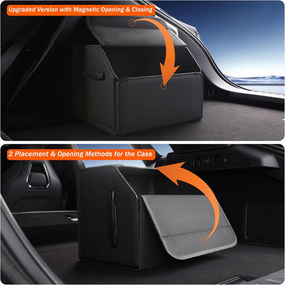 Trunk Organizer,car organizers and storage,black Leather Storage Box with lid,38cm(L) x 33cm(B) x 31.5cm(H),Fiberboard,Collapsible,2K inches³(size A)