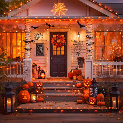 JMEXSUSS 2 Pack 75.5ft Orange Solar Christmas Lights, Total 400 LED Solar String Lights Outdoor Waterproof, 8 Modes Orange Halloween Lights for Tree Patio Garden Thanksgiving Halloween Decorations