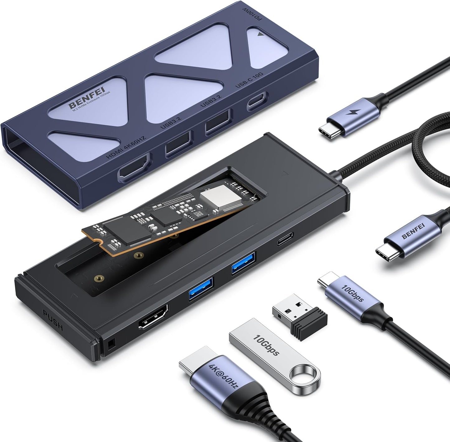 M.2 NVMe SSD Enclosure | Tool-Free USB-C 10Gbps Adapter | Supports 2230/2242/2260/2280 SSDs | External Hard Drive for PC and Laptop | Power Loss Protection with Aluminum Alloy Shell - PuriLite