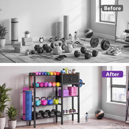 ikkle Home Gym Storage Rack, Adjustable Dumbbell Weight Rack with Drawer